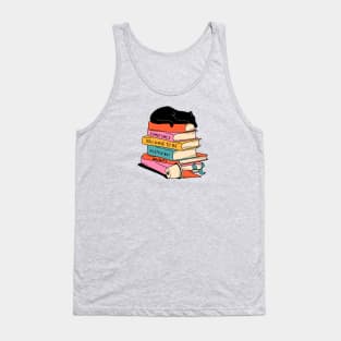 Books and Plant Black Cat in pink Tank Top